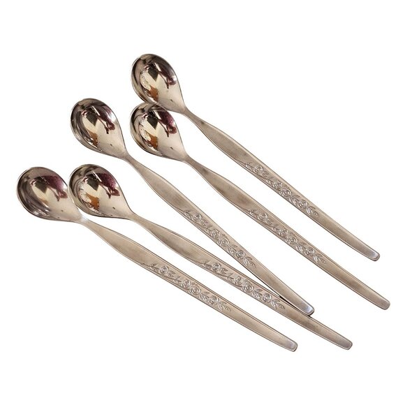 6 Elden Vintage Flower Ice Tea Spoons stainless 7.5" Rose Midcentury Colonial ED - Picture 8 of 8
